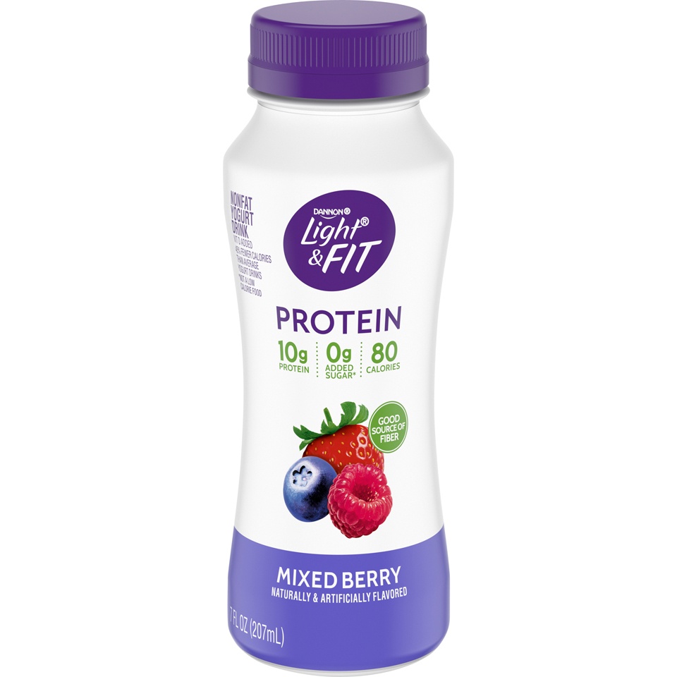 slide 2 of 5, Light + Fit Nonfat Mixed Berry Protein Smoothie Yogurt Drink, 7 fl oz
