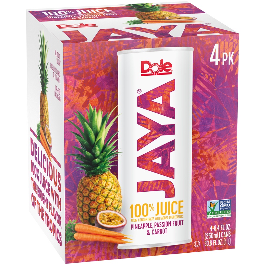 slide 2 of 8, Dole Jaya Pineapple, Passion Fruit & Carrot 100% Juice, 4 ct