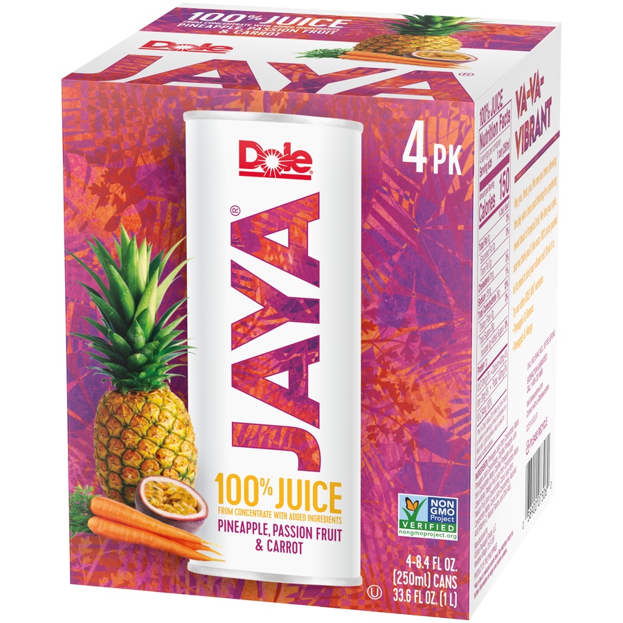 slide 3 of 8, Dole Jaya Pineapple, Passion Fruit & Carrot 100% Juice, 4 ct