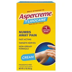Aspercreme Max Strength Lidocaine Pain Relief Cream Fragrance Free 2.7 oz