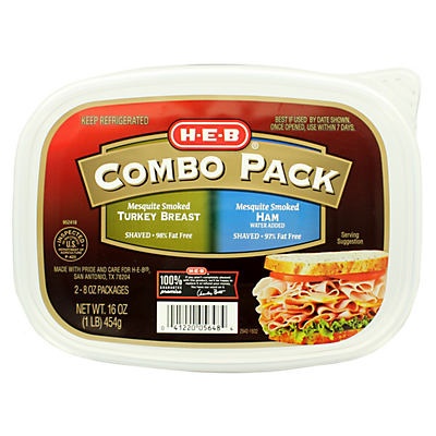 slide 1 of 1, H-E-B Combo Pack Mesquite Smoked Turkey & Ham, 1 ct