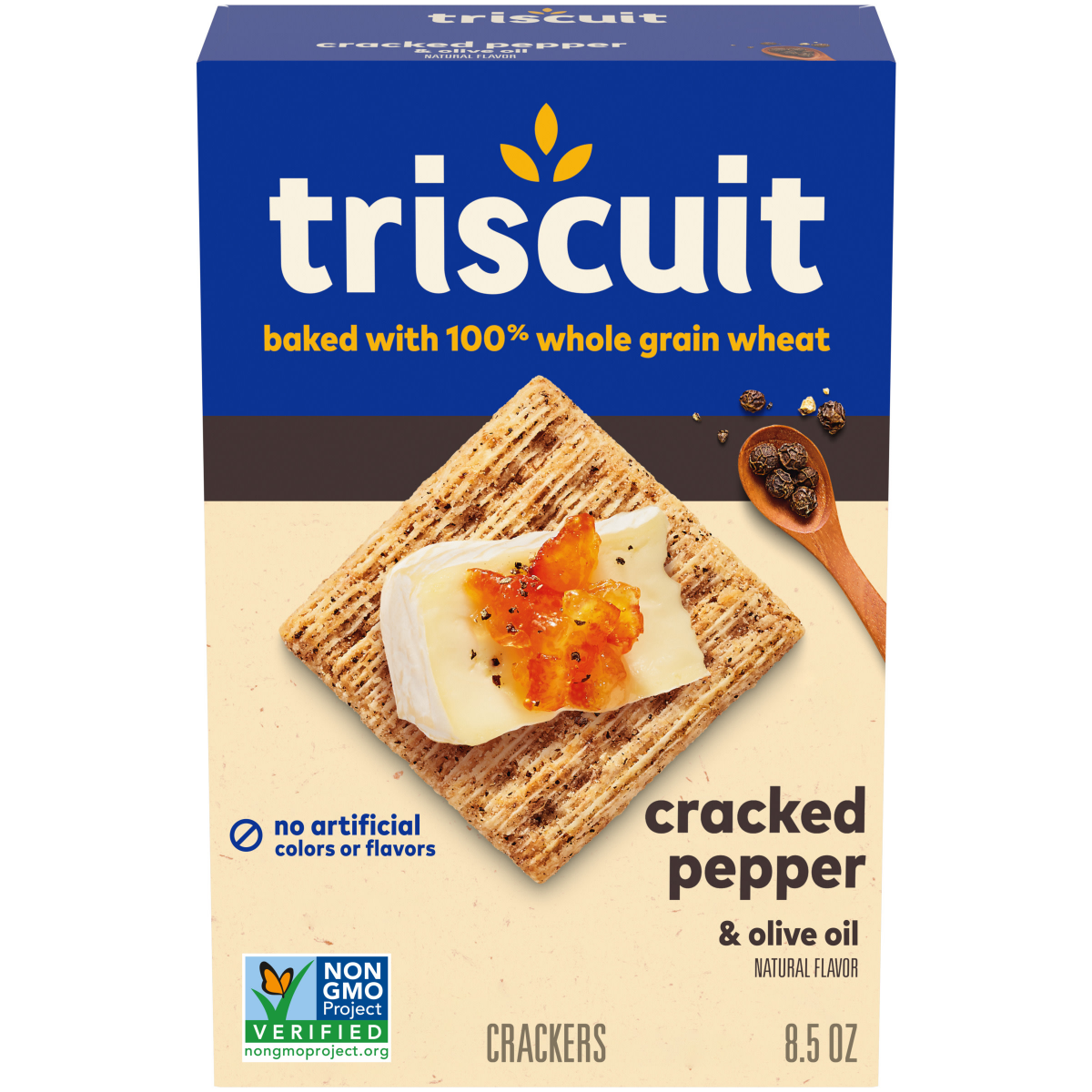 slide 1 of 12, Triscuit Cracked Pepper & Olive Oil Whole Grain Wheat Crackers, Lunch Snacks, Snack Crackers, 8.5 oz, 8.5 oz