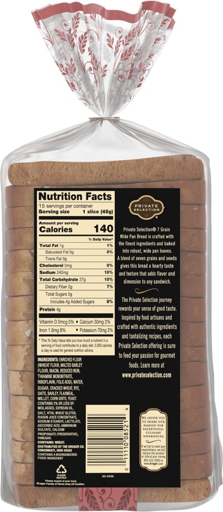 slide 4 of 5, Private Selection 7 Grain Wide Pan Sliced Bread, 24 oz