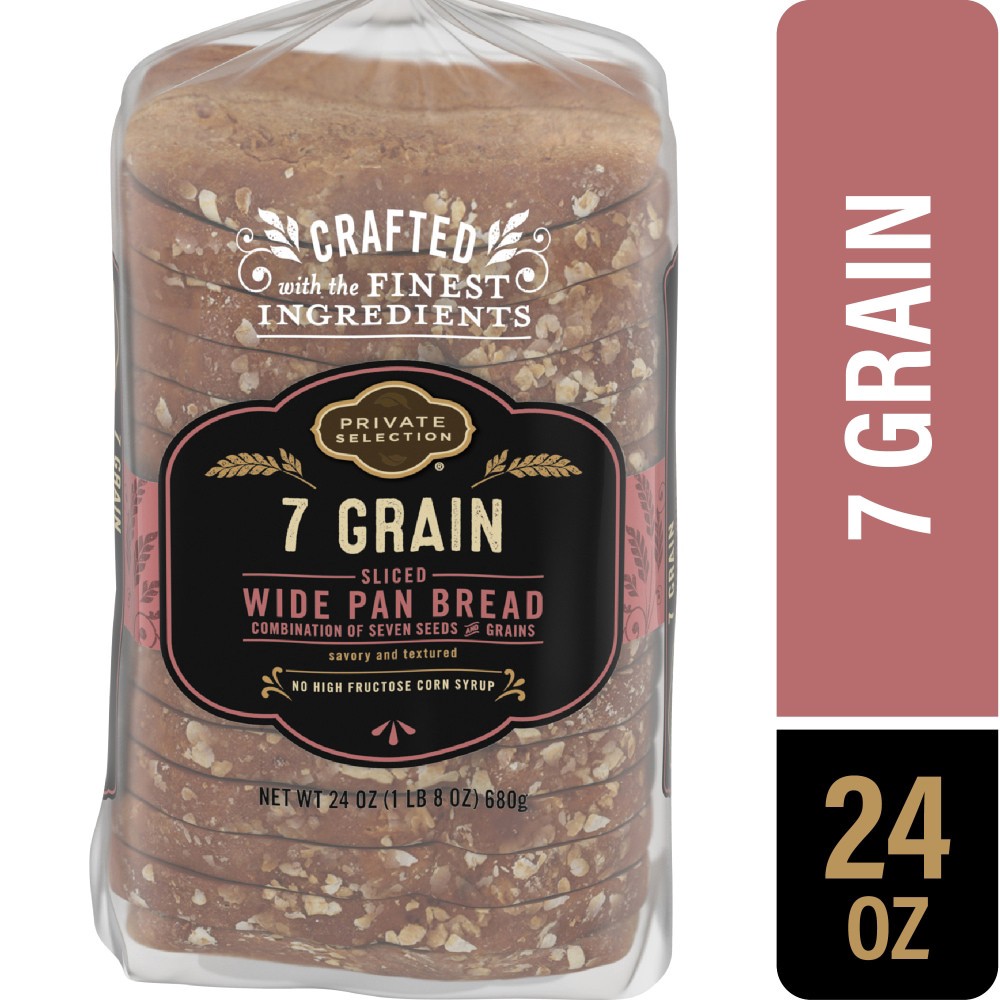 slide 1 of 5, Private Selection 7 Grain Wide Pan Sliced Bread, 24 oz