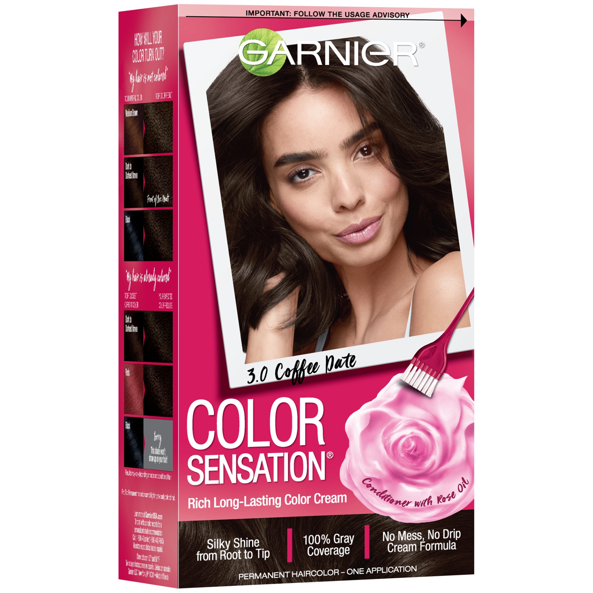 slide 4 of 8, Garnier Color Sensation Hair Color Rich Long-Lasting Color Cream 3.0 Darkest Brown, 1 ct