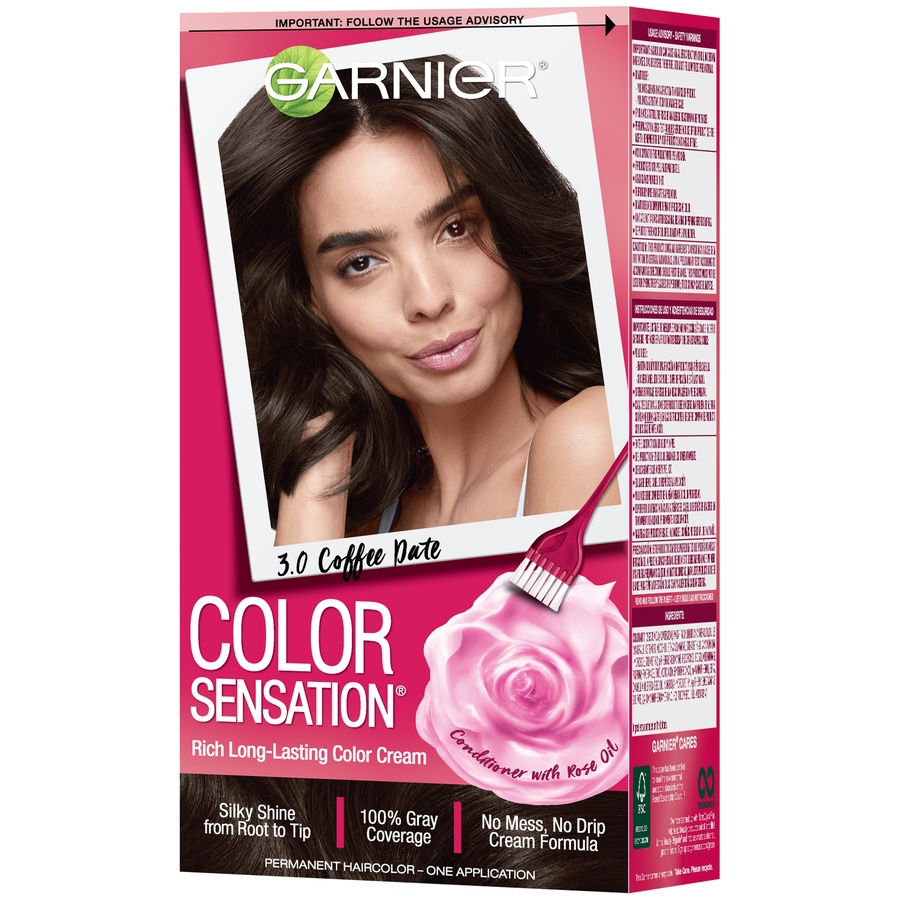 slide 5 of 8, Garnier Color Sensation Hair Color Rich Long-Lasting Color Cream 3.0 Darkest Brown, 1 ct
