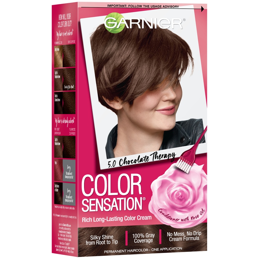 slide 2 of 7, Garnier Color Sensation Hair Color Rich Long-Lasting Color Cream 5.0 Medium Natural Brown, 1 ct