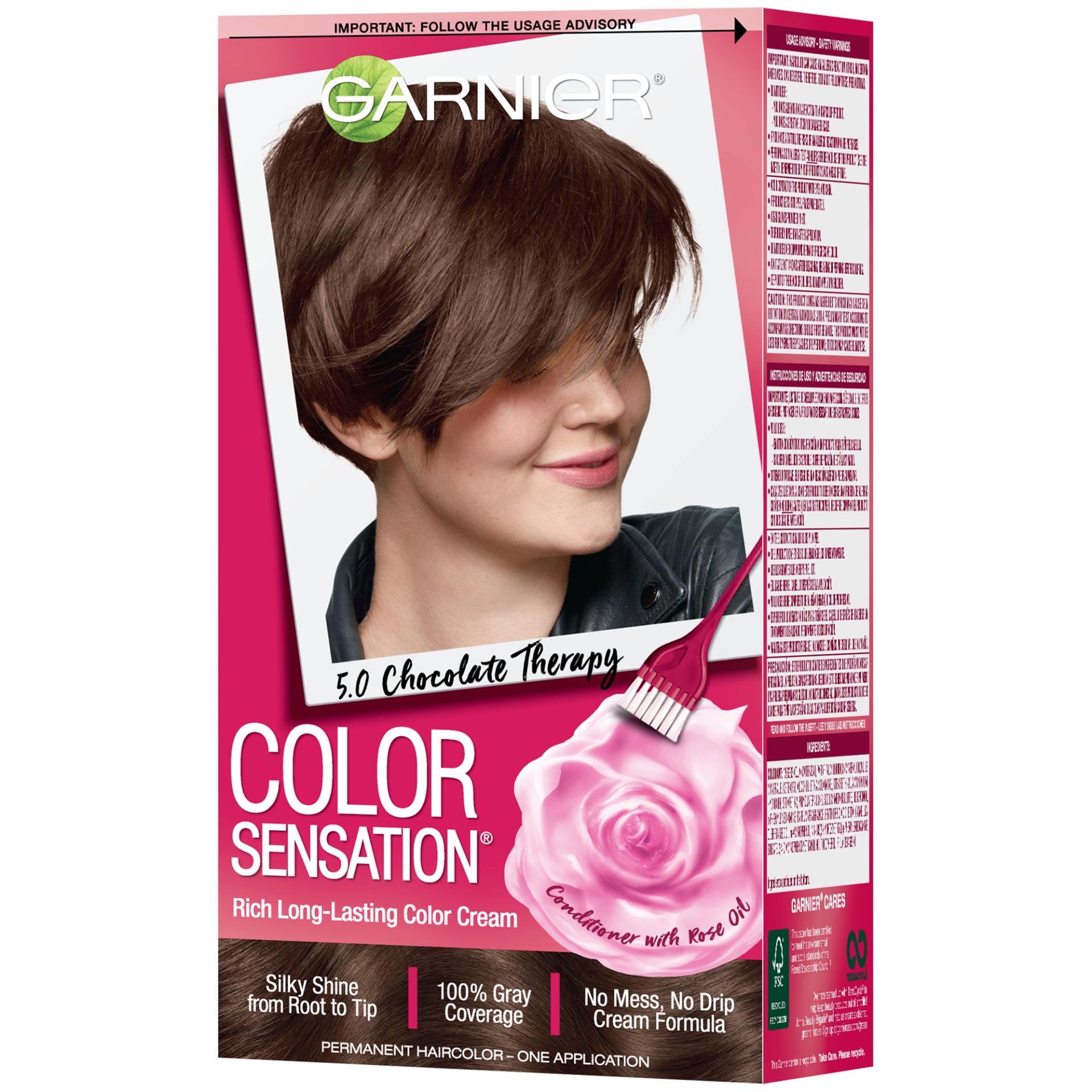 slide 3 of 7, Garnier Color Sensation Hair Color Rich Long-Lasting Color Cream 5.0 Medium Natural Brown, 1 ct