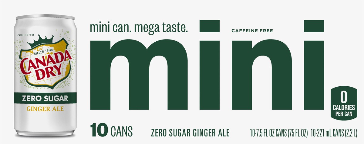 slide 8 of 9, Canada Dry Zero Sugar Ginger Ale Mini, 10 ct; 7.5 oz