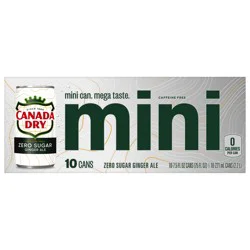 Canada Dry Zero Sugar Ginger Ale Soda, 7.5 fl oz mini cans, 10 pack