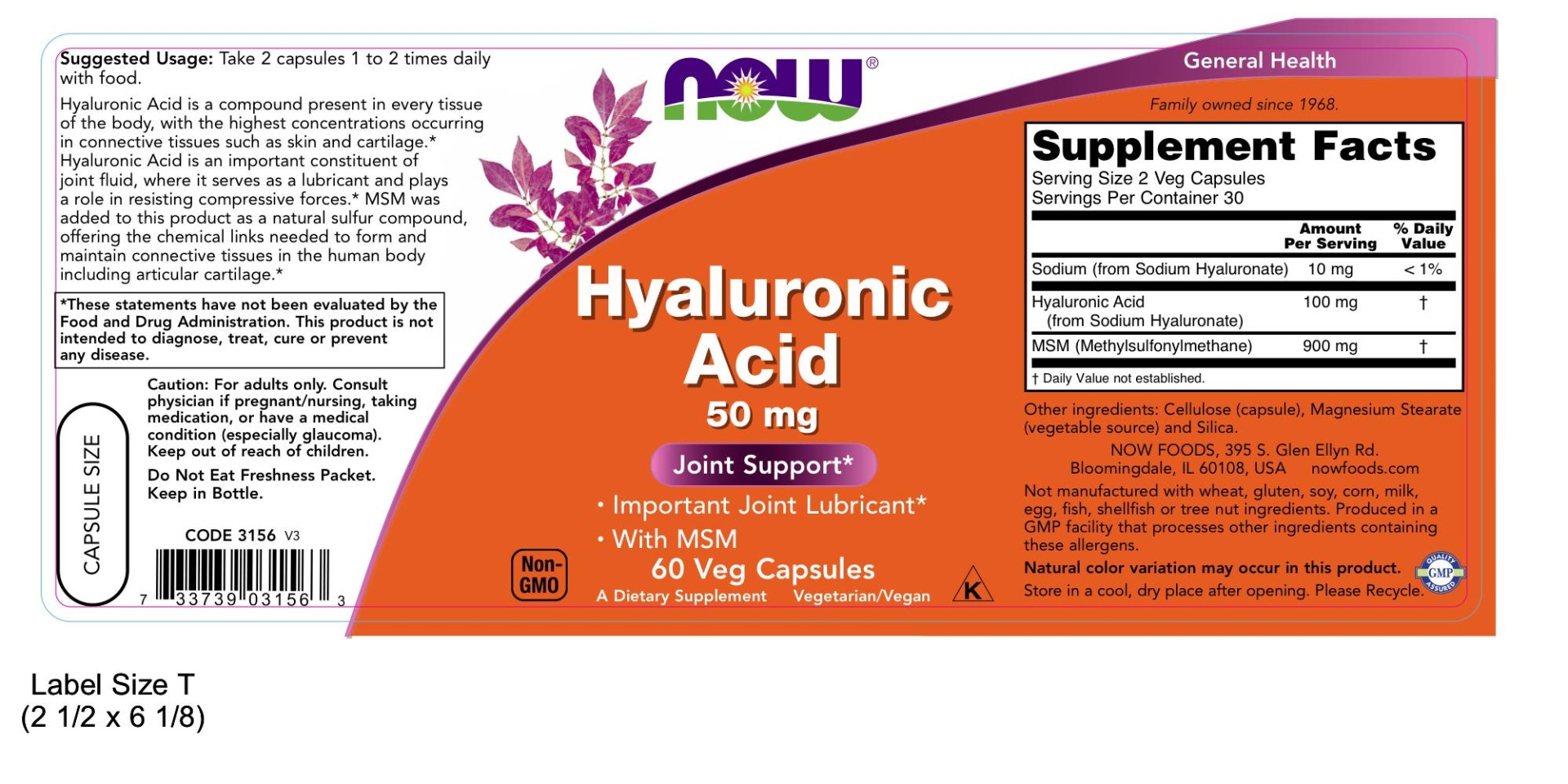 slide 2 of 2, NOW Hyaluronic Acid 50 mg - 60 Veg Capsules, 60 ct