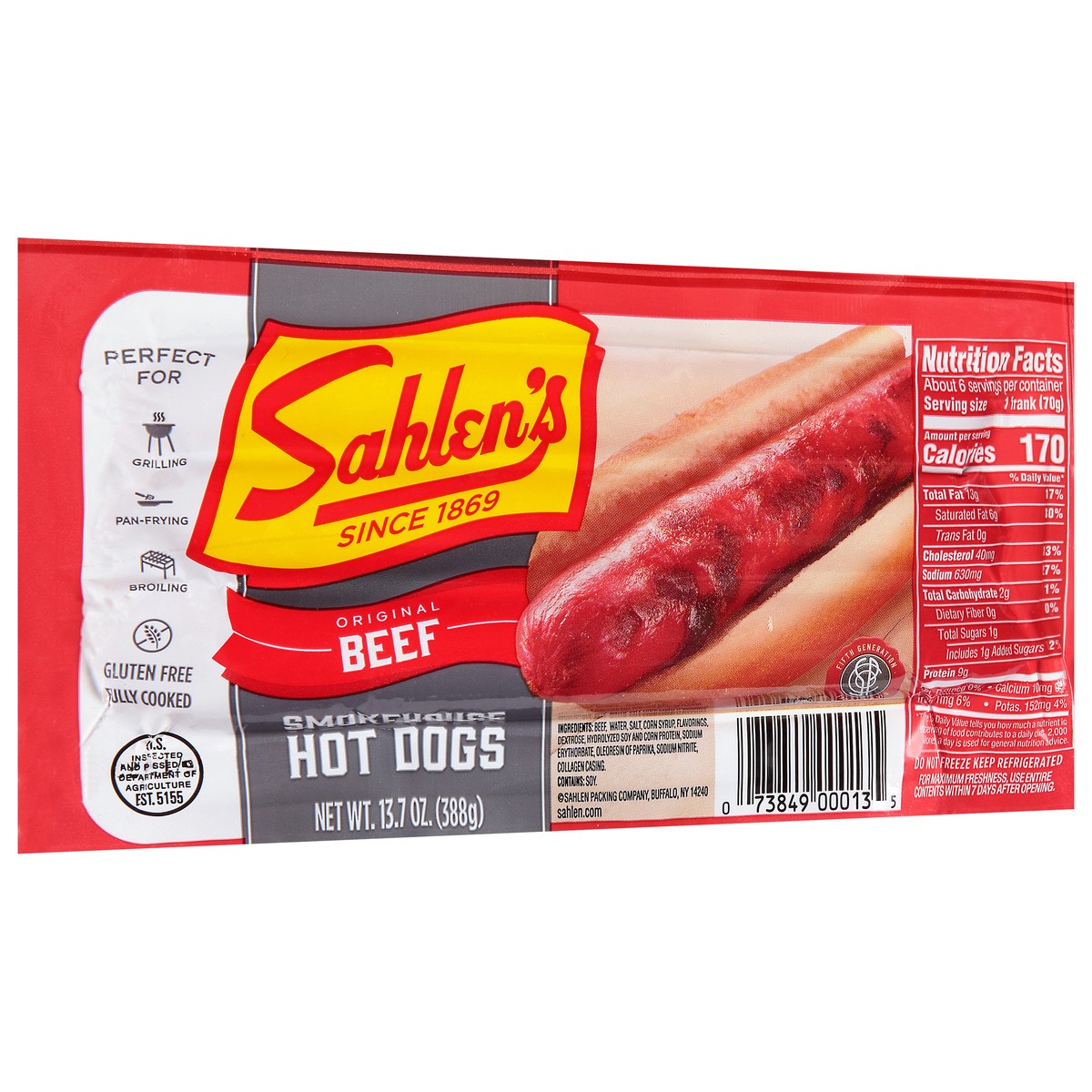 slide 6 of 9, Sahlen's Smokehouse Original Beef Hot Dogs 13.7 oz, 13.7 oz