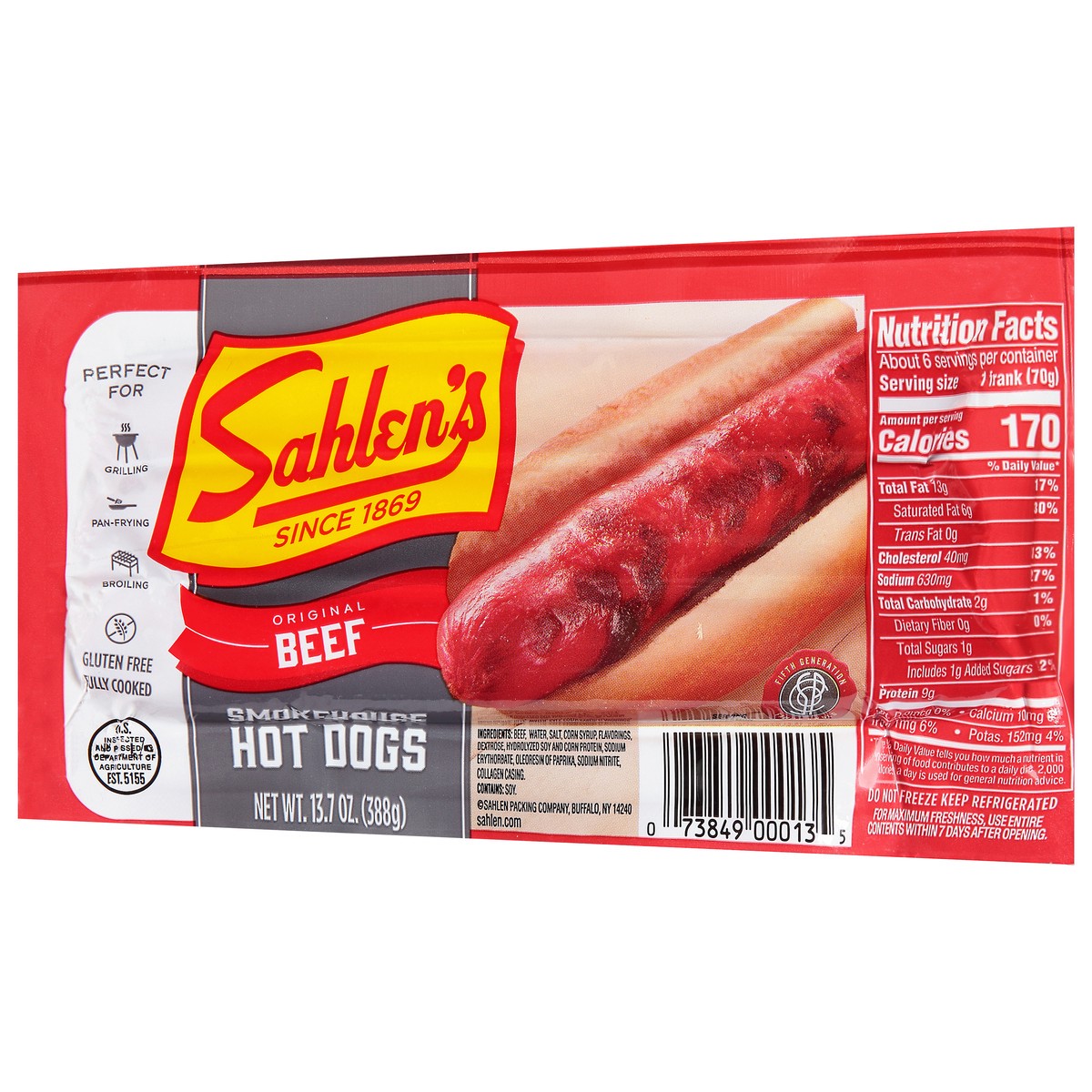 slide 4 of 9, Sahlen's Smokehouse Original Beef Hot Dogs 13.7 oz, 13.7 oz