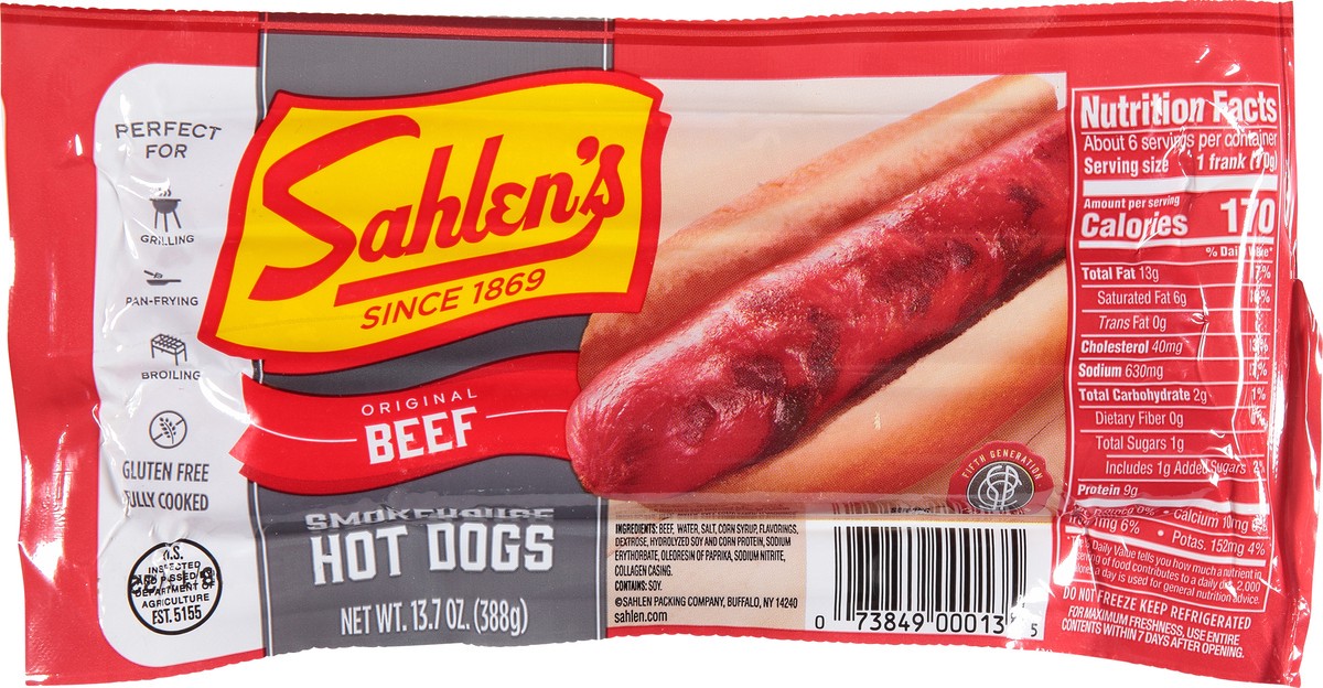 slide 3 of 9, Sahlen's Smokehouse Original Beef Hot Dogs 13.7 oz, 13.7 oz