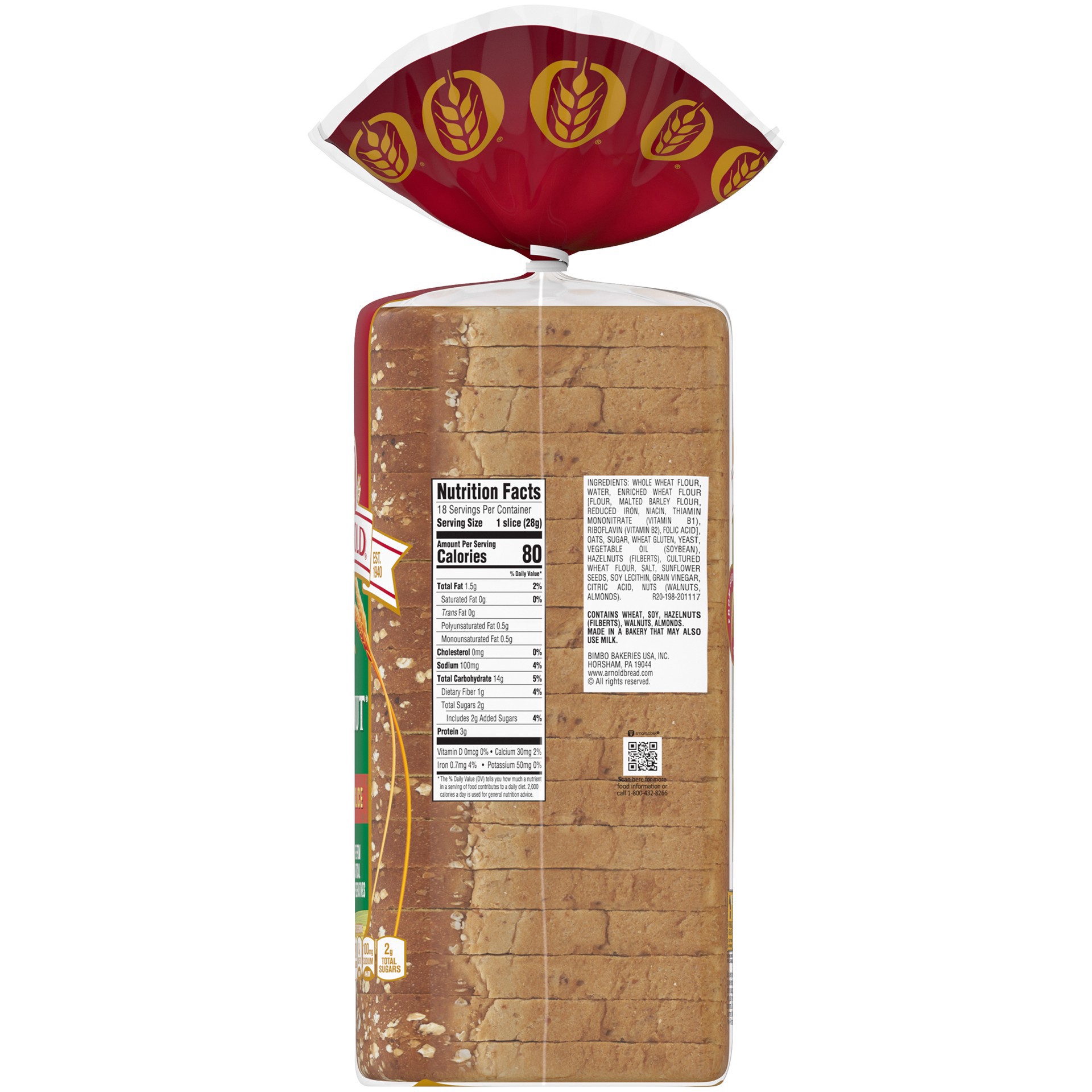 slide 2 of 5, Arnold Small Slice Oatnut Bread, 18 oz, 18 oz