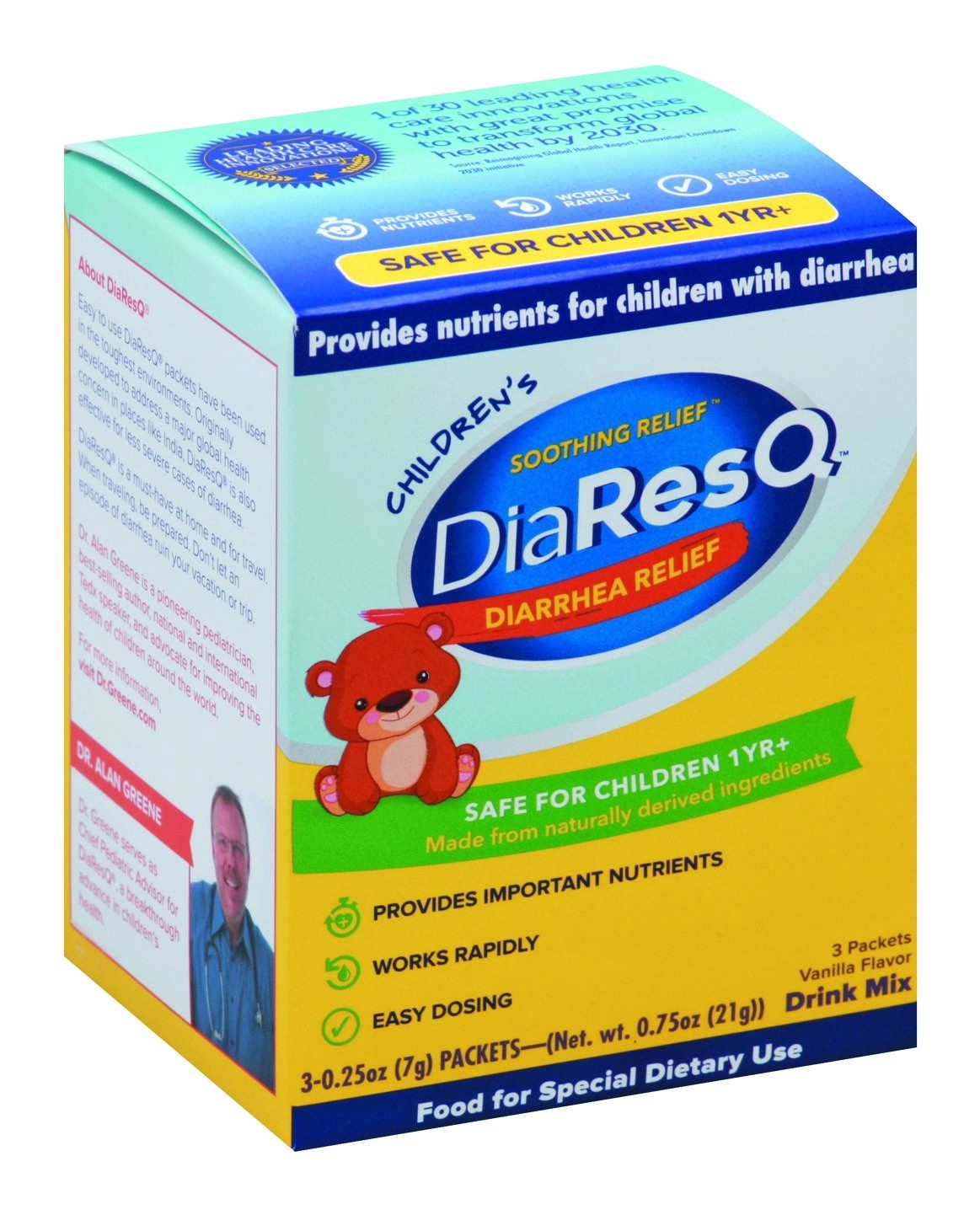 slide 1 of 10, DiaResQ Children's Diarrhea Soothing Relief Packets, 3 ct