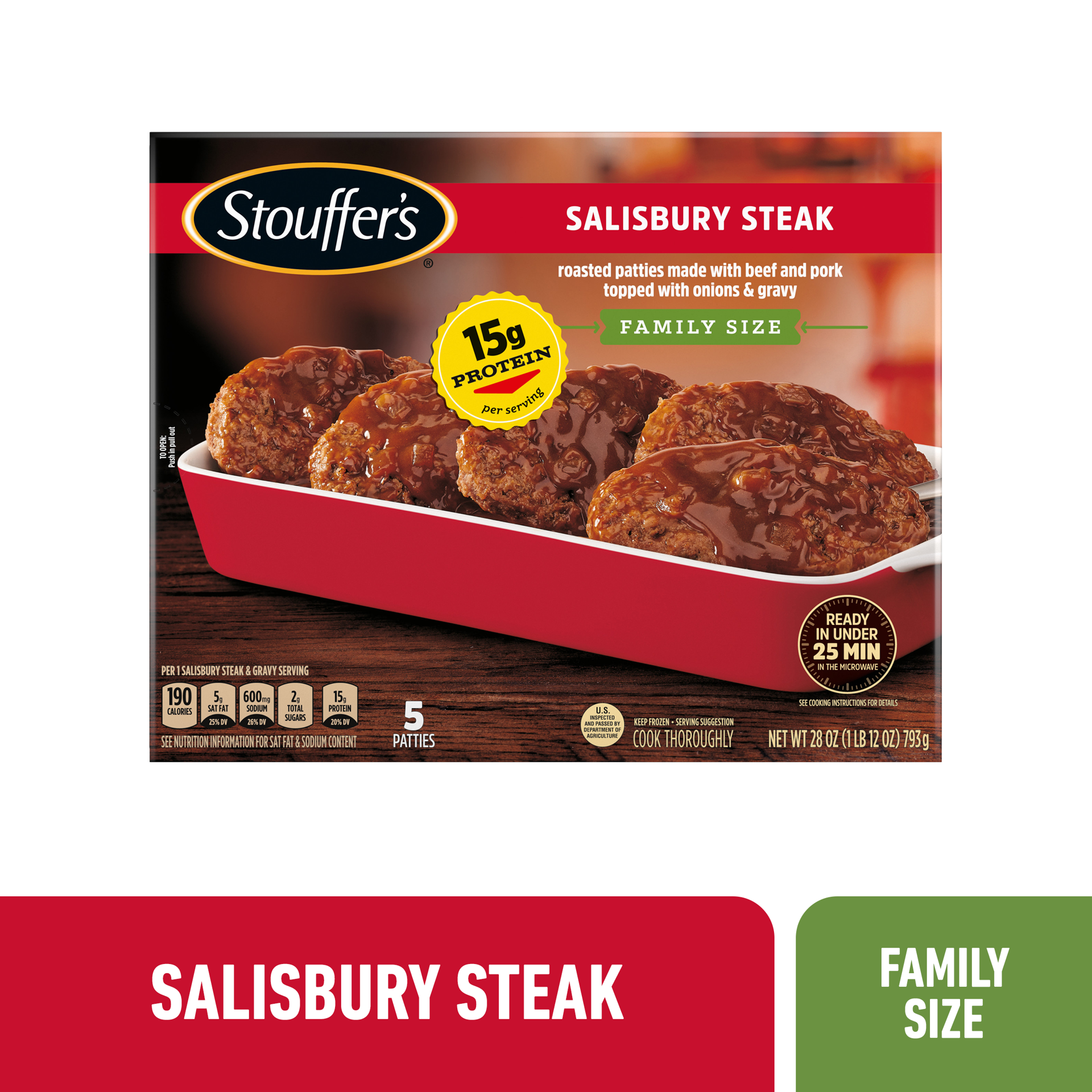 slide 1 of 12, Stouffer's Stouffer''s Salisbury Steak, Family Size, 28oz, 28 oz