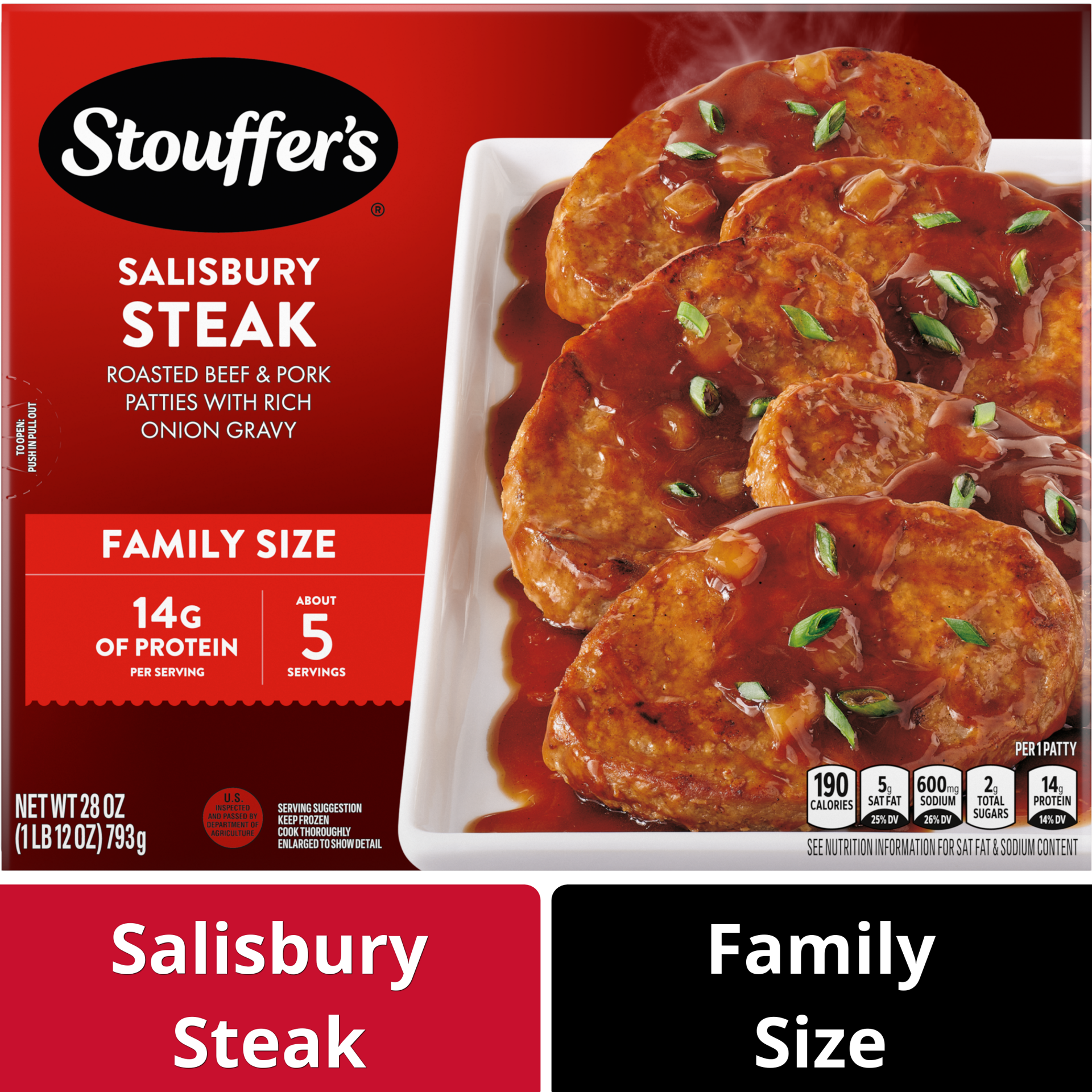 slide 1 of 12, Stouffer's Stouffer''s Salisbury Steak, Family Size, 28oz, 28 oz