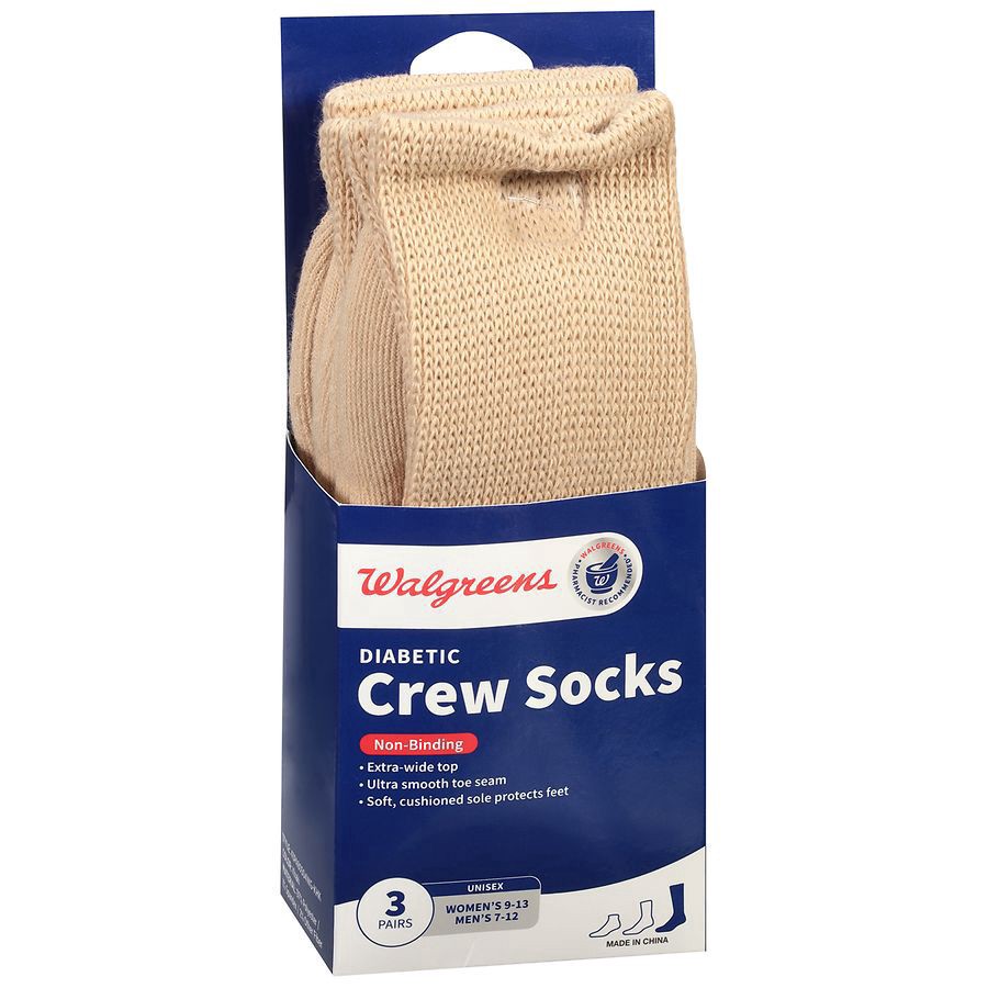 slide 2 of 3, Walgreens Diabetic Crew Socks for Men Sizes 7-12, 3 pair