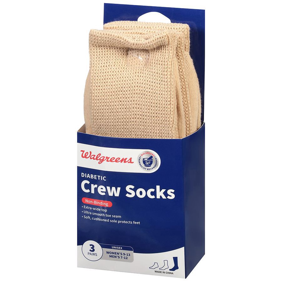 slide 3 of 3, Walgreens Diabetic Crew Socks for Men Sizes 7-12, 3 pair