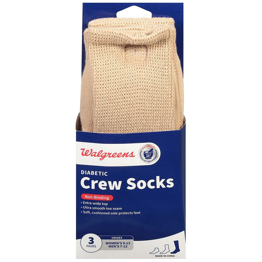 slide 1 of 3, Walgreens Diabetic Crew Socks for Men Sizes 7-12, 3 pair