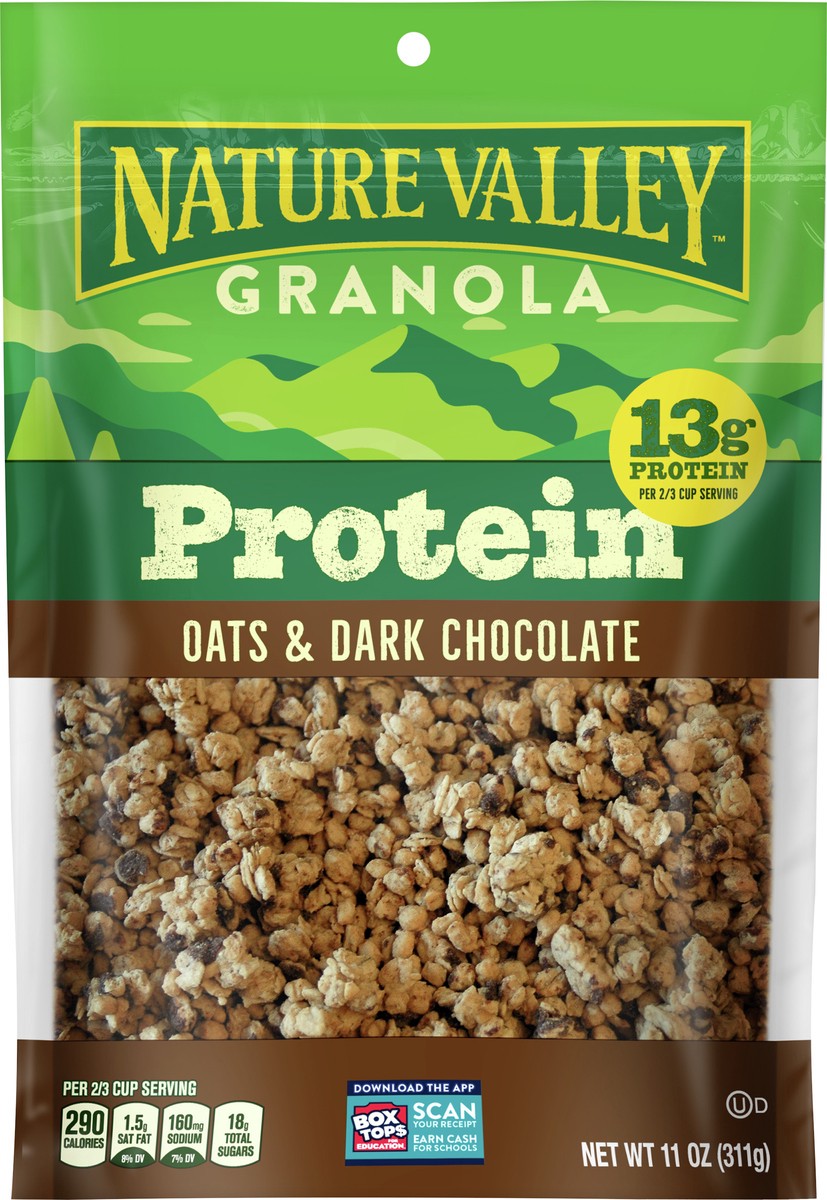slide 8 of 9, Nature Valley Protein Granola, Oats and Dark Chocolate, Resealable Bag, 11 OZ , 11 oz