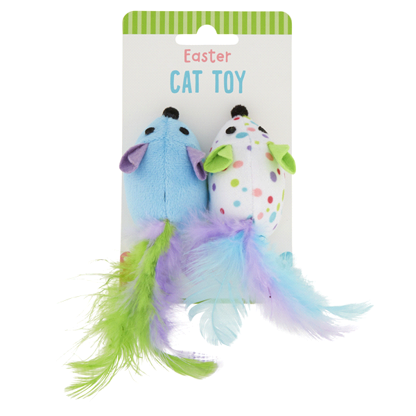 slide 1 of 1, Meijer Easter Cat Toy Mice with Feathers, 2 ct