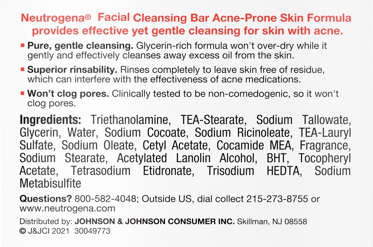 slide 5 of 8, Neutrogena Facial Cleansing Bar Treatment for Acne-Prone Skin, Non-Medicated & Glycerin-Rich Formula Gently Cleanses without Over-Drying, No Detergents or Dyes, Non-Comedogenic, 3.5 oz, 3.5 oz