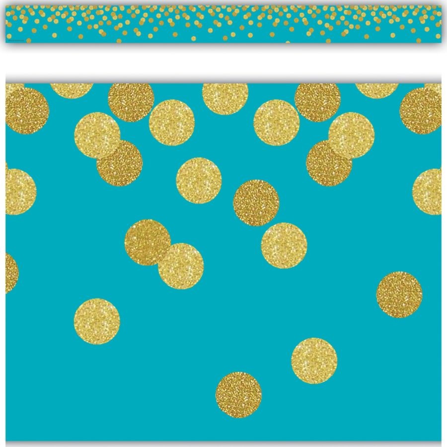slide 2 of 2, Teacher Created Resources Straight Border Trim, 3'' X 35'', Teal Confetti, Pack Of 12 Strips, 12 ct