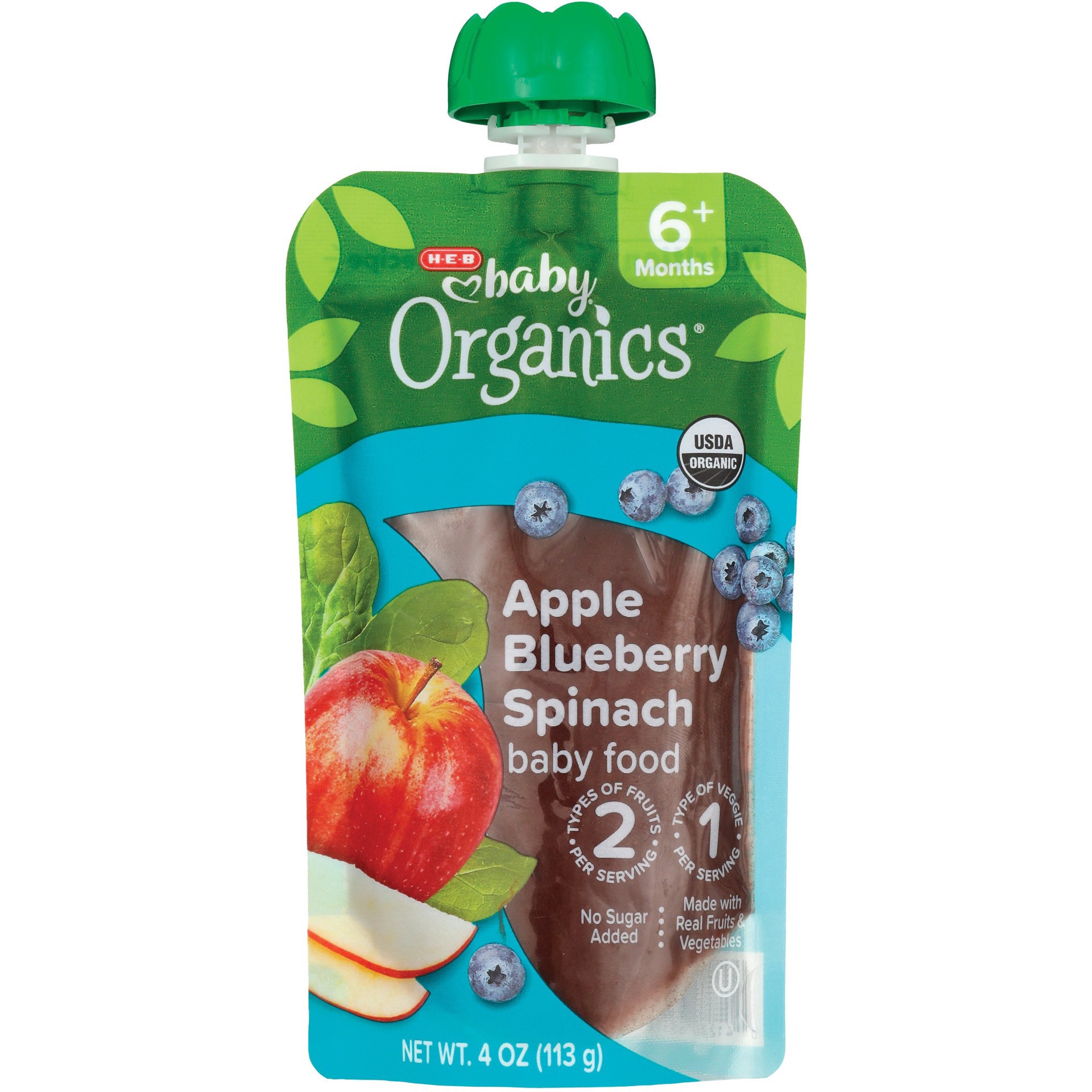 slide 1 of 1, H-E-B Baby Organics Food Pouch – Apple Blueberry Spinach, 4 oz