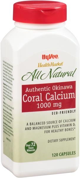 slide 1 of 1, Hy-Vee HealthMarket All Natural Authentic Okinawa Coral Calcium Dietary Supplement 1000 mg Capsules, 120 ct