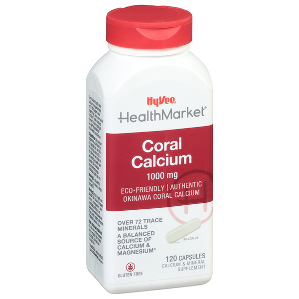 slide 1 of 1, Hy-Vee HealthMarket All Natural Authentic Okinawa Coral Calcium Dietary Supplement 1000 mg Capsules, 120 ct