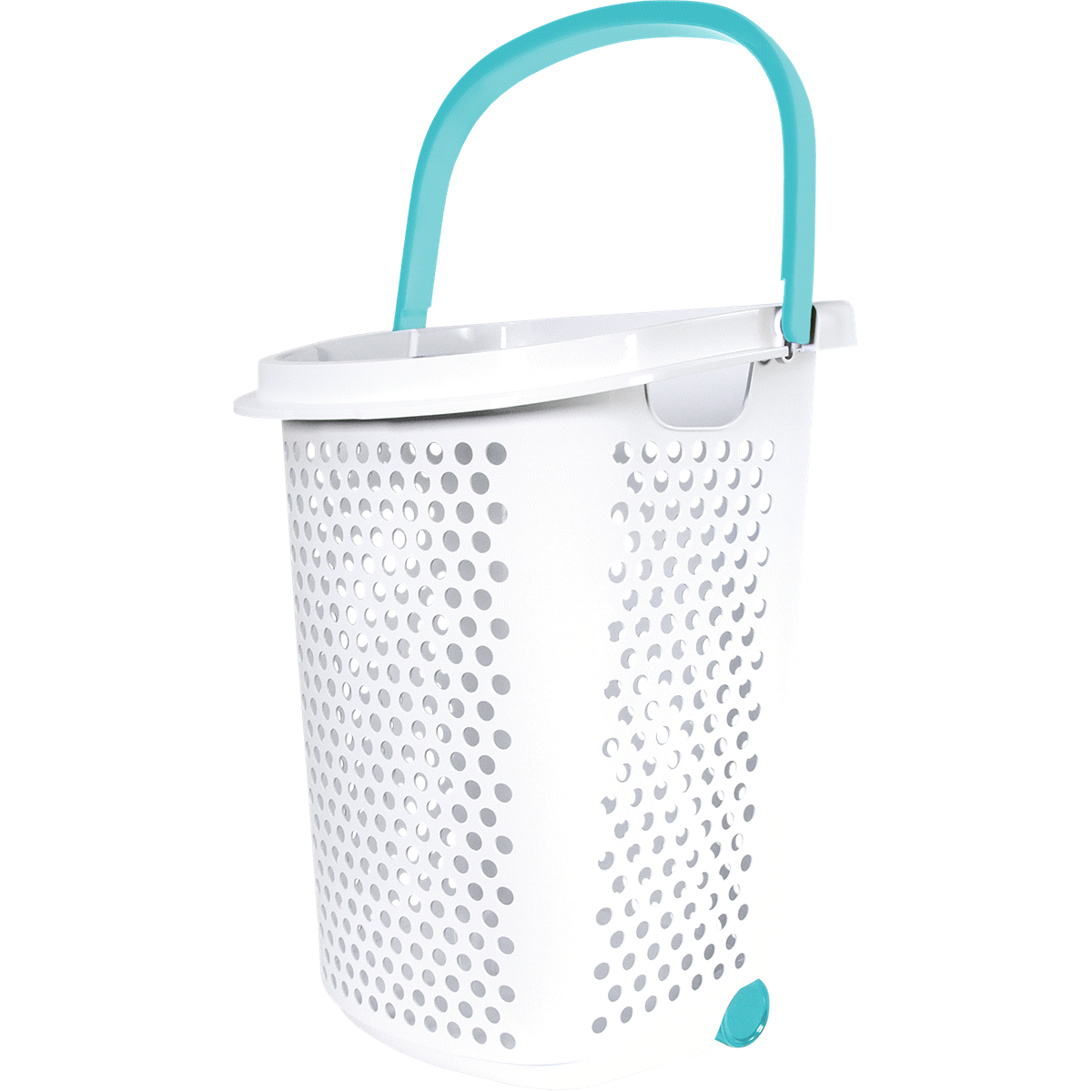 slide 4 of 4, Home Logic Rolling Laundry Hamper - White With Teal Handle, 1 ct