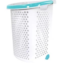 Home Logic Rolling Laundry Hamper - White With Teal Handle