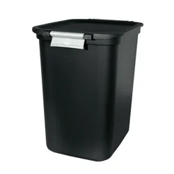 Hefty Lockable Hinged Lid Wastebasket, Black, 7.7 Gal