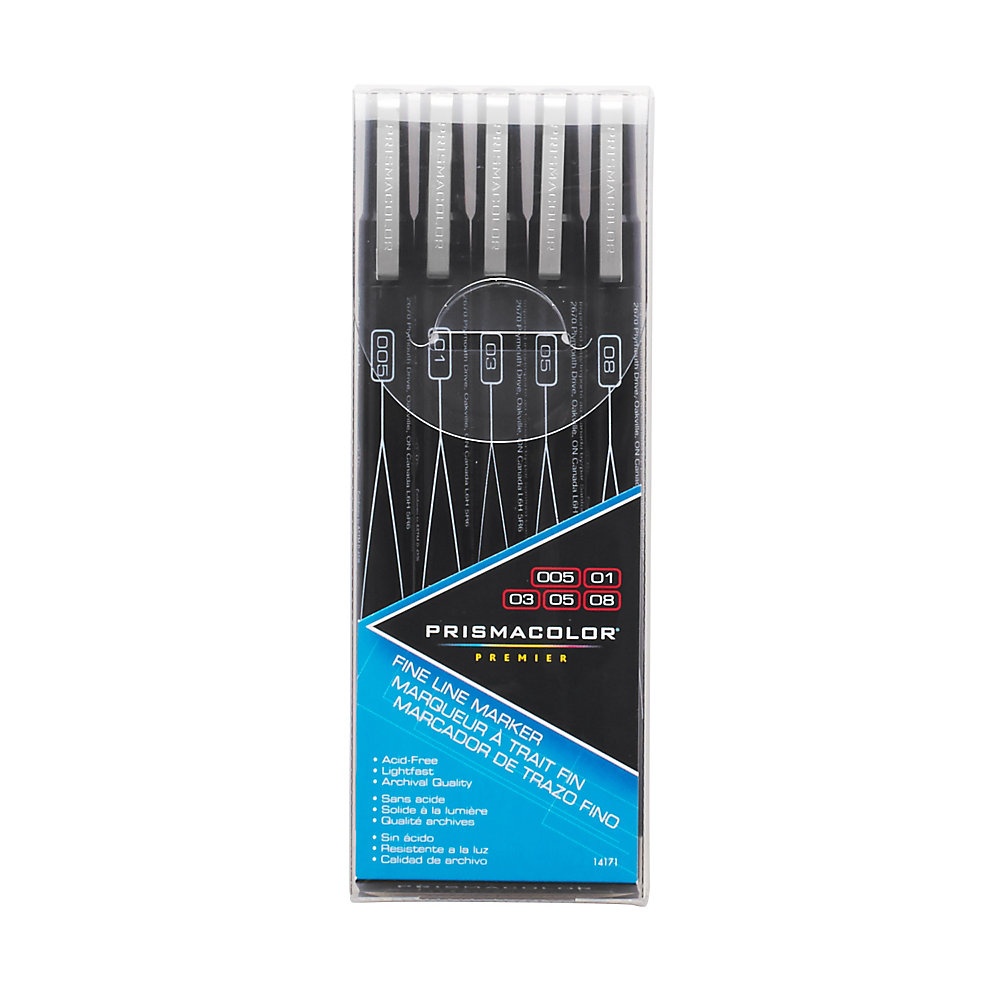 slide 1 of 1, Prismacolor Premier Markers, Assorted Fine Line Tips, Black, Pack Of 5, 5 ct