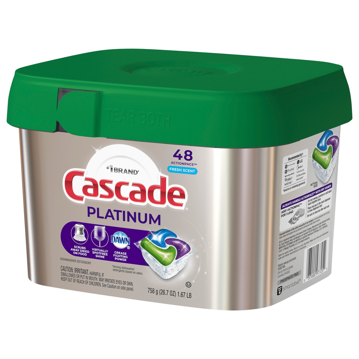 slide 5 of 8, Cascade Platinum Actionpacs Dishwasher Detergent Pods Fresh Scent, 48 ct