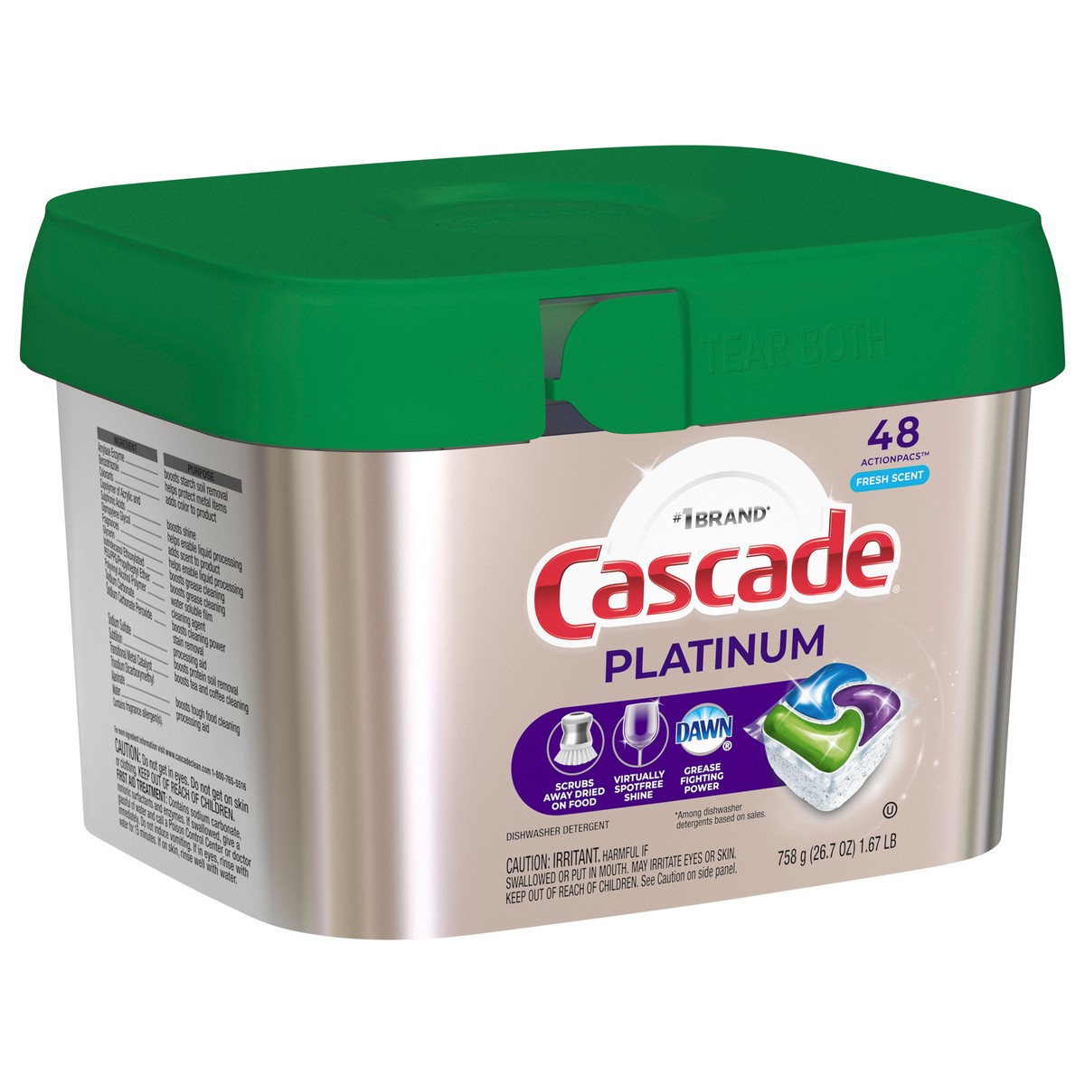 slide 7 of 8, Cascade Platinum Actionpacs Dishwasher Detergent Pods Fresh Scent, 48 ct