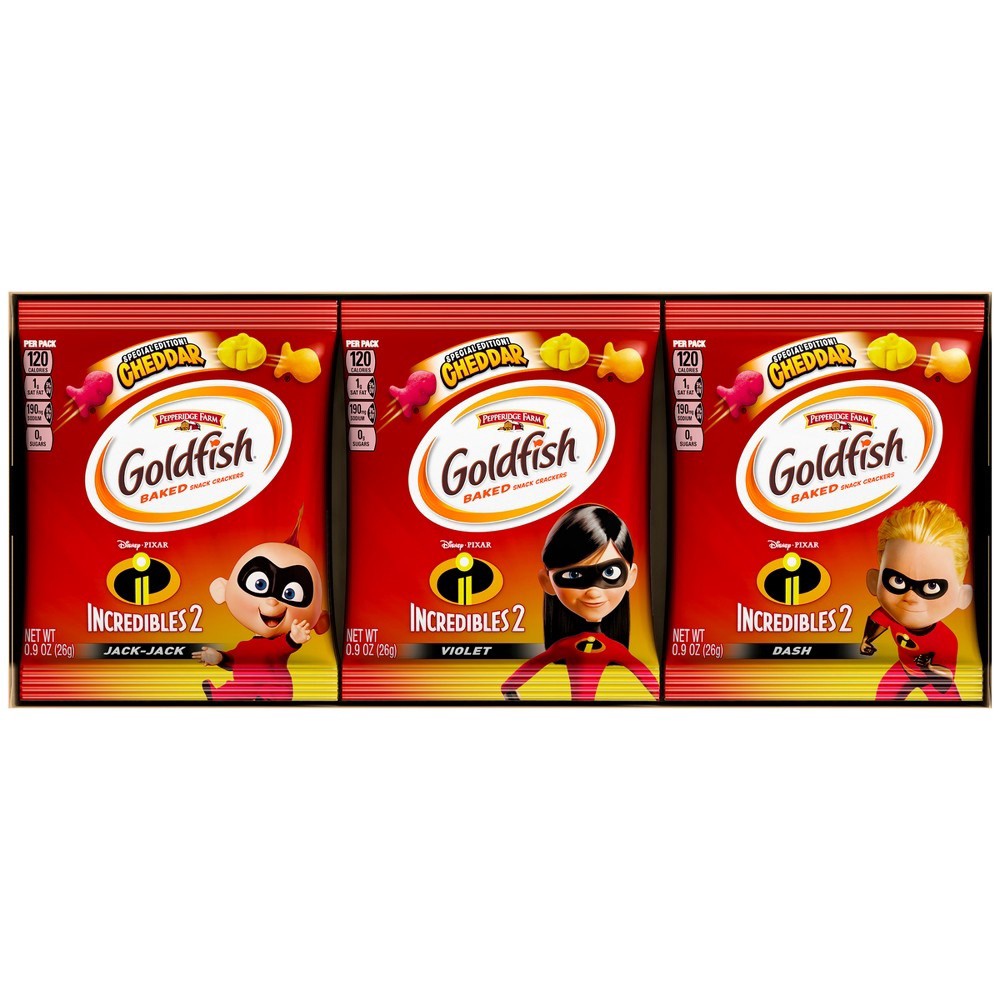 slide 7 of 7, Goldfish Cheddar Special Edition Incredibles 2 Baked Snack Crackers, 9 ct; 0.9 oz