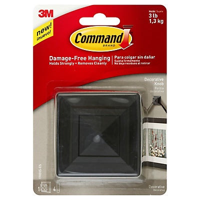 slide 1 of 1, Command Decorative Knob Square, Medium, Slate, 1 Knob, 4 Strips/Pack, 1 ct