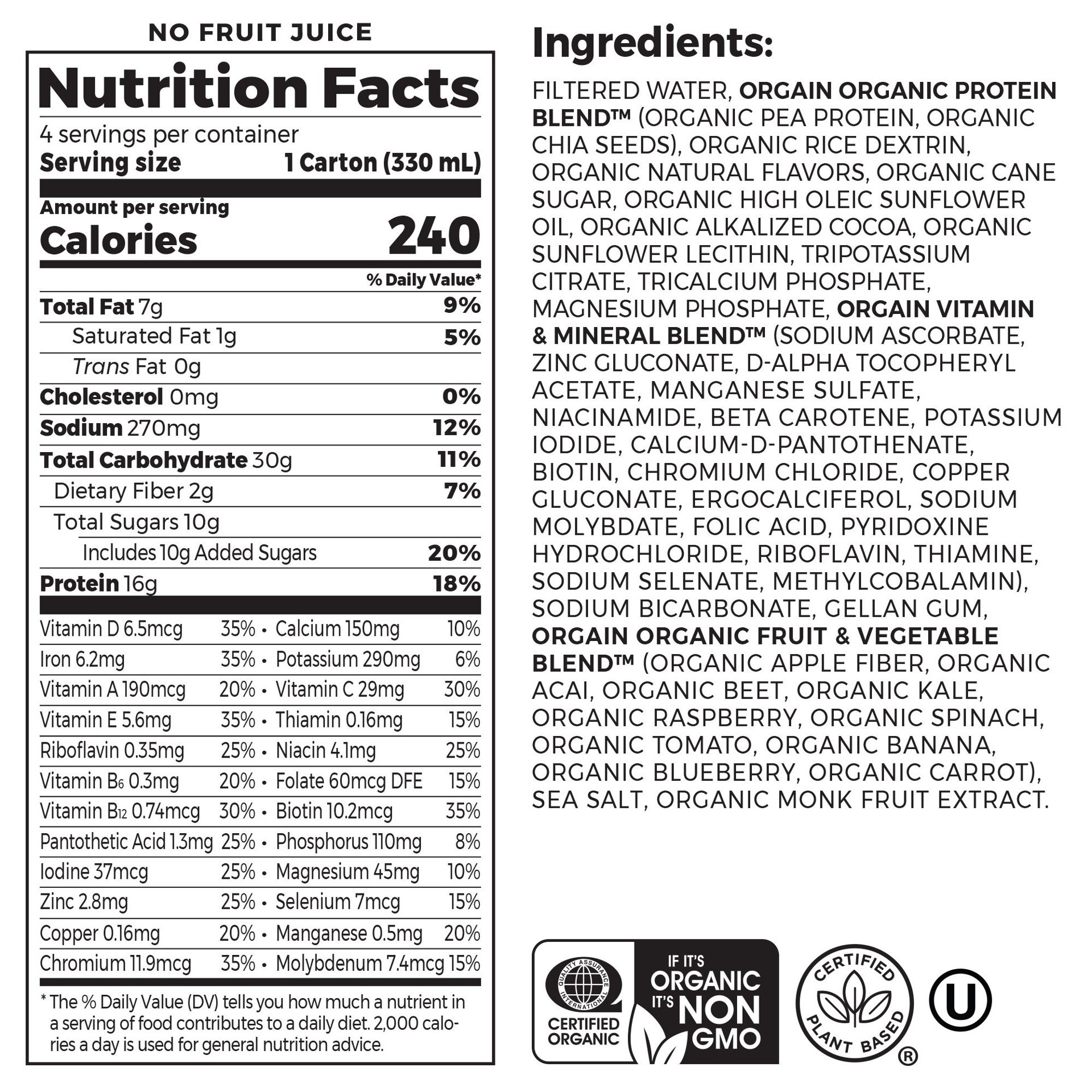 slide 4 of 10, Orgain Organic Nutrition Vegan Protein Shake, Plant Based, Smooth Chocolate 11oz, 4ct, 44 fl oz