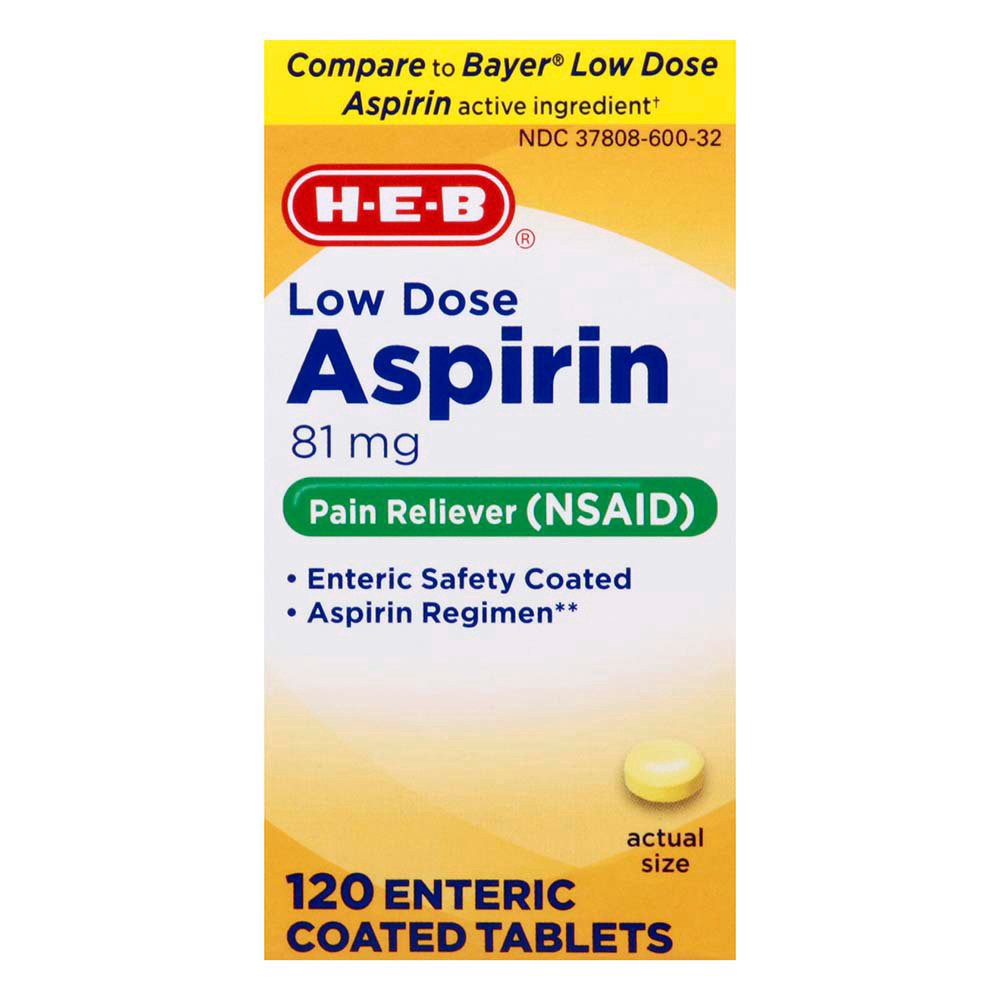 slide 1 of 1, H-E-B Low Dose Aspirin Enteric Coated Tablets - 81 mg, 120 ct