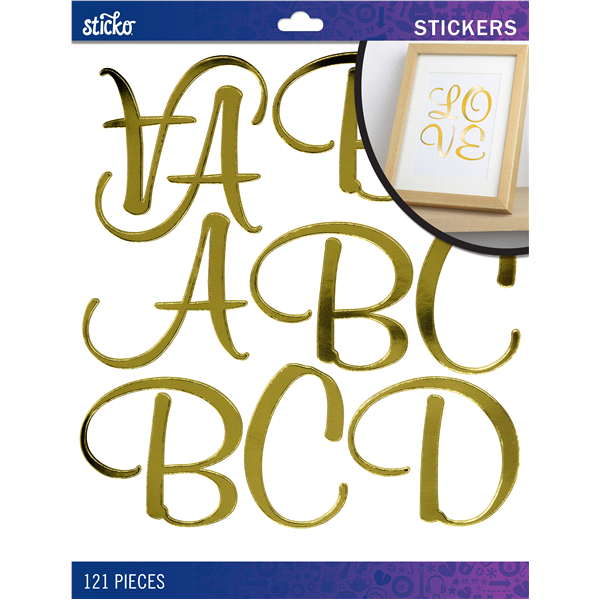 slide 1 of 1, Sticko Stickers Gold Foil Script Xl Alpha, 121 ct