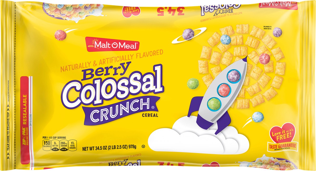 slide 3 of 11, Malt-O-Meal Berry Colossal Crunch Breakfast Cereal, 34.5 OZ Bag, 34.5 oz