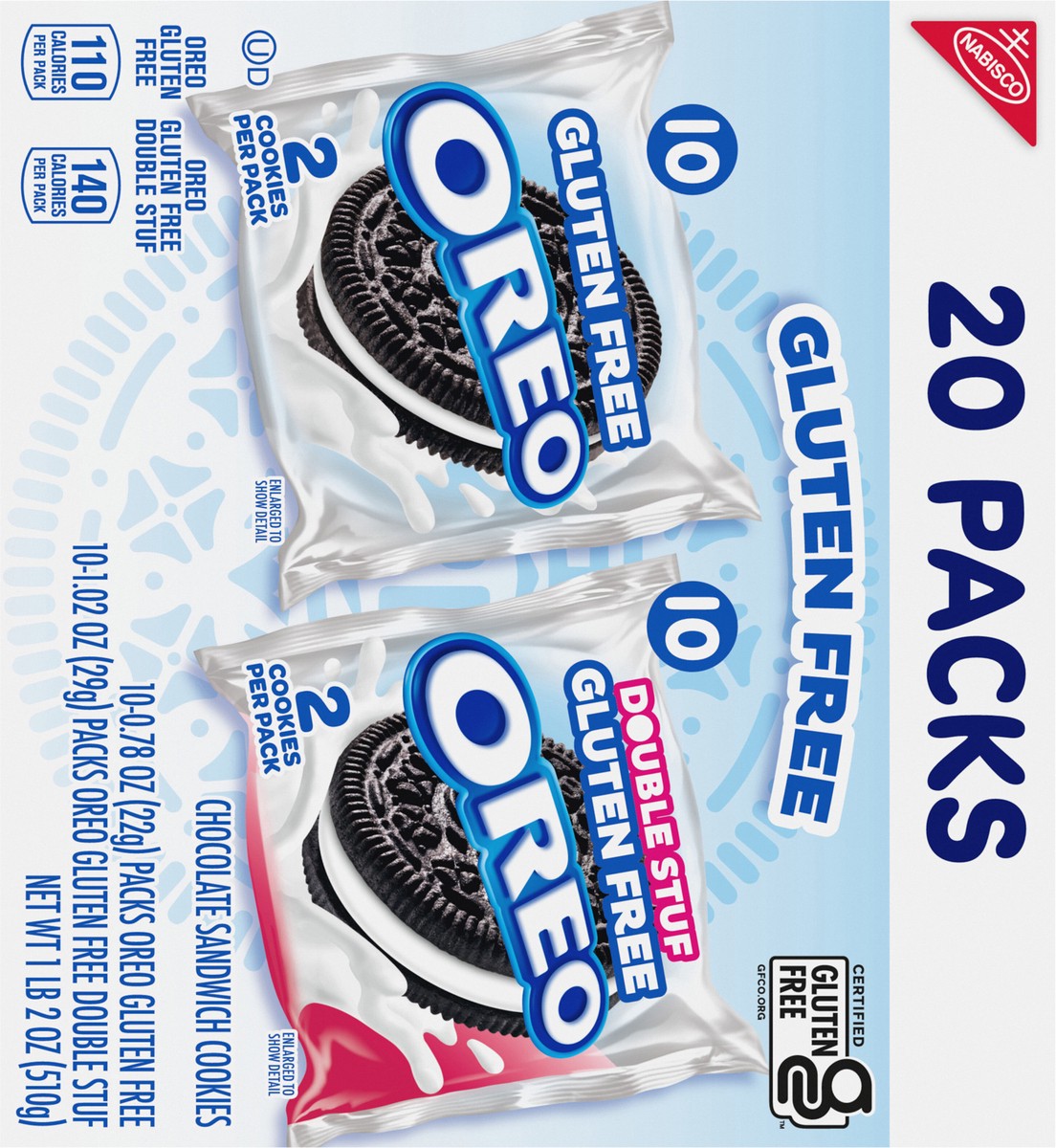 slide 2 of 13, OREO Gluten Free Original & Double Stuf Chocolate Sandwich Cookies Variety Pack, Gluten Free Cookies, 20 Snack Packs (2 Cookies per Pack), 18 oz