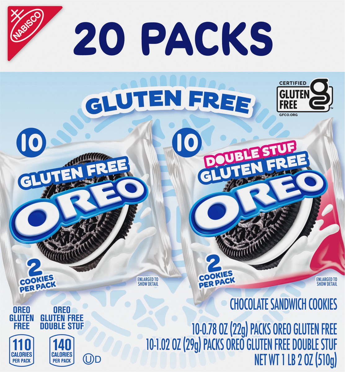 slide 5 of 13, OREO Gluten Free Original & Double Stuf Chocolate Sandwich Cookies Variety Pack, Gluten Free Cookies, 20 Snack Packs (2 Cookies per Pack), 18 oz