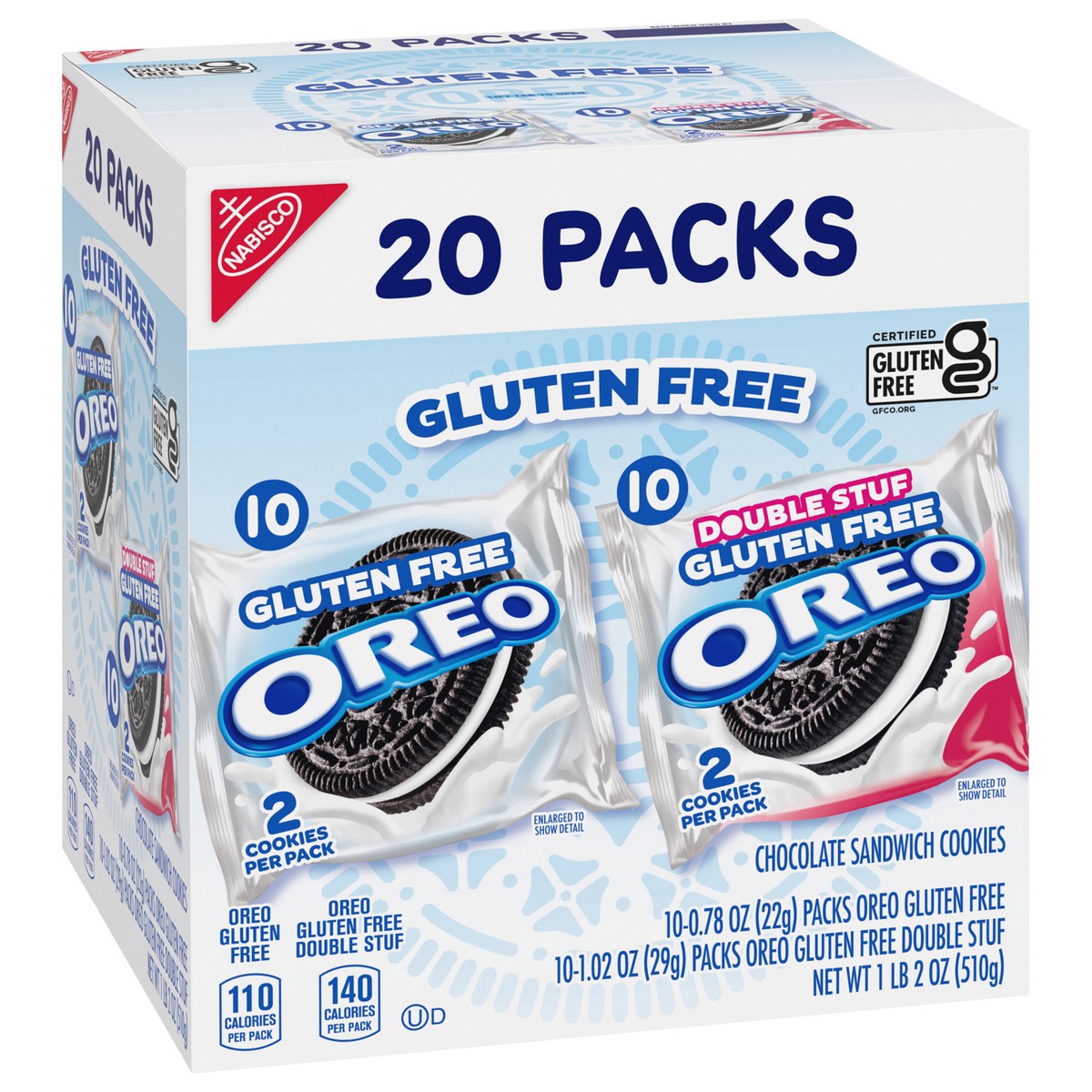 slide 12 of 13, OREO Gluten Free Original & Double Stuf Chocolate Sandwich Cookies Variety Pack, Gluten Free Cookies, 20 Snack Packs (2 Cookies per Pack), 18 oz