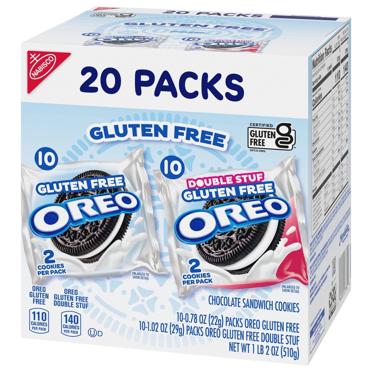 slide 3 of 13, OREO Gluten Free Original & Double Stuf Chocolate Sandwich Cookies Variety Pack, Gluten Free Cookies, 20 Snack Packs (2 Cookies per Pack), 18 oz