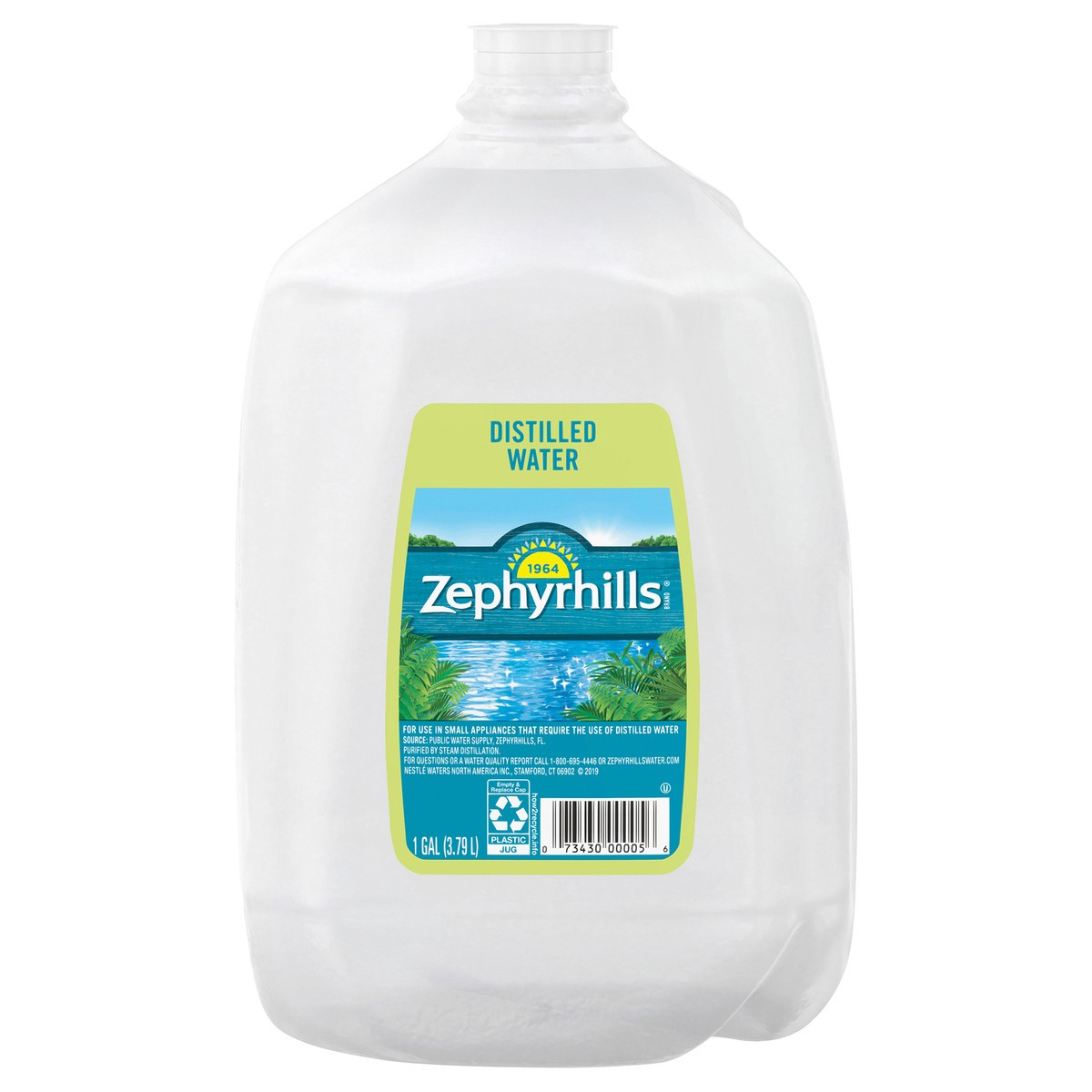 slide 1 of 6, ZEPHYRHILLS Brand Distilled Water, 1-gallon plastic jug, 1 g