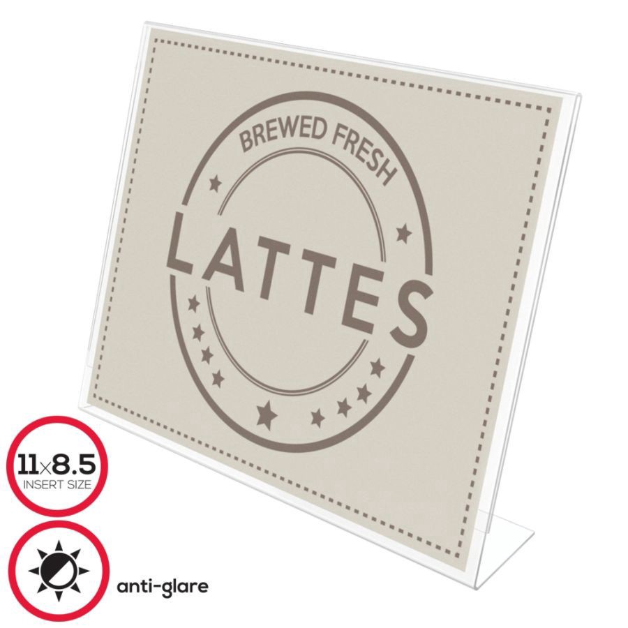 slide 10 of 10, Deflect-O Anti-Glare Slanted Sign Holder, Landscape, Clear, 8 1/2 in x 11 in